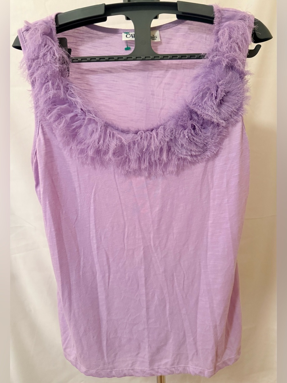 Cato Women’s Size Large Lilac Feather Trim Sleeveless Top